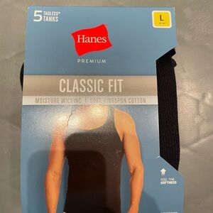 Hanes Premium Men's Tank Top Undershirt 5pk Black/Gray L 42/44 Tagless New